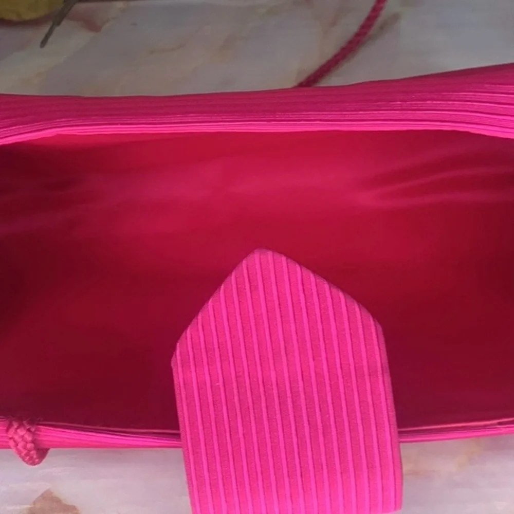 Hot Pink Ribbed Convertible Satin Clutch